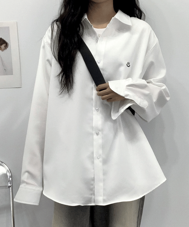 스마일 자수 긴팔 셔츠 남방 (4color)
